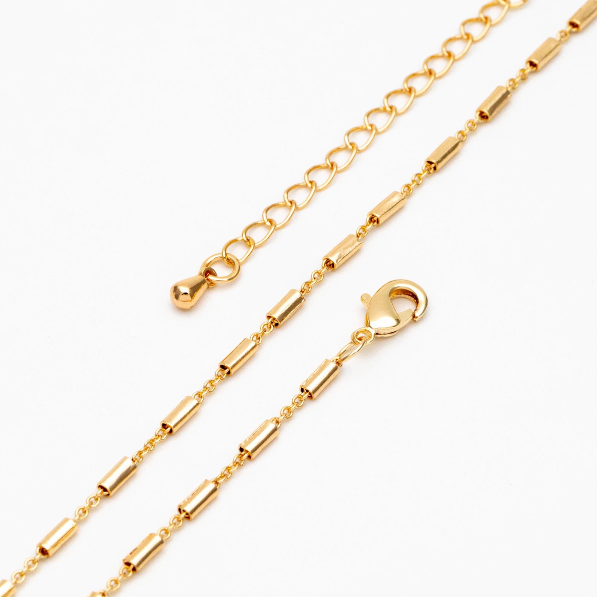 Gold Tube Chains 2mm, Finished Bracelet/ Anklet/ Necklace with Extender Chain, Ready to Wear (#LK-280)